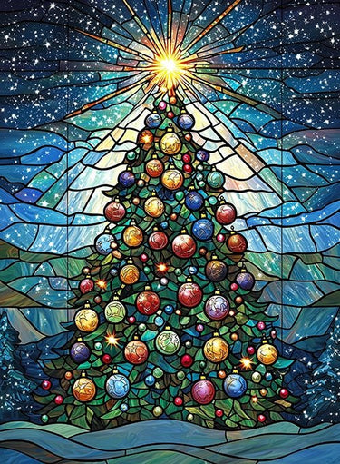 Starry Night Stained Glass Christmas Puzzle | MakeYourPuzzles
